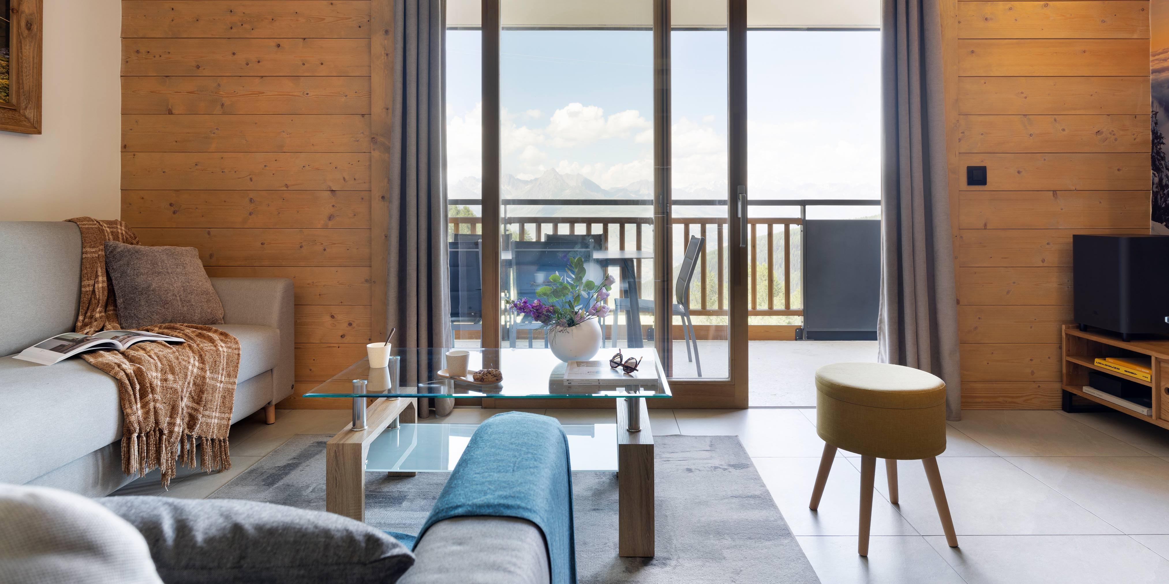 Salon du 3P5 face Mont-Blanc de la résidence Manaka à La Plagne